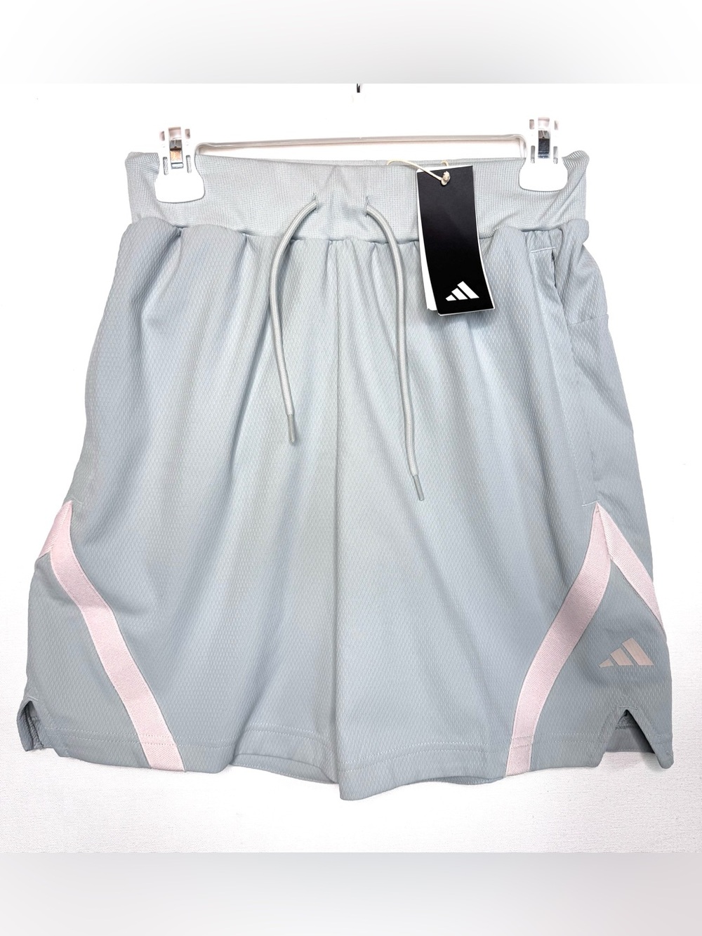 Adidas 7” Woven Basketball Shorts women’s Sz XS Blue Gray zip pockets drawstring